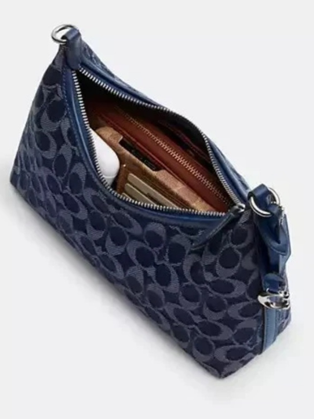 Coach Navy Signature Jacquard Chain Shoulder Bag - Picture 4 of 9